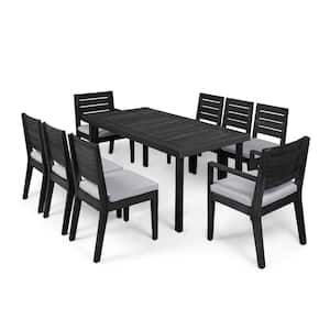 Nestor Sandblast Dark Grey 9-Piece Wood Outdoor Dining Set with Light Grey Cushions