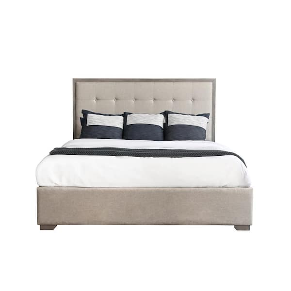 DEVON & CLAIRE Freemont Gray Wood and Upholstered Frame Queen Platform Bed