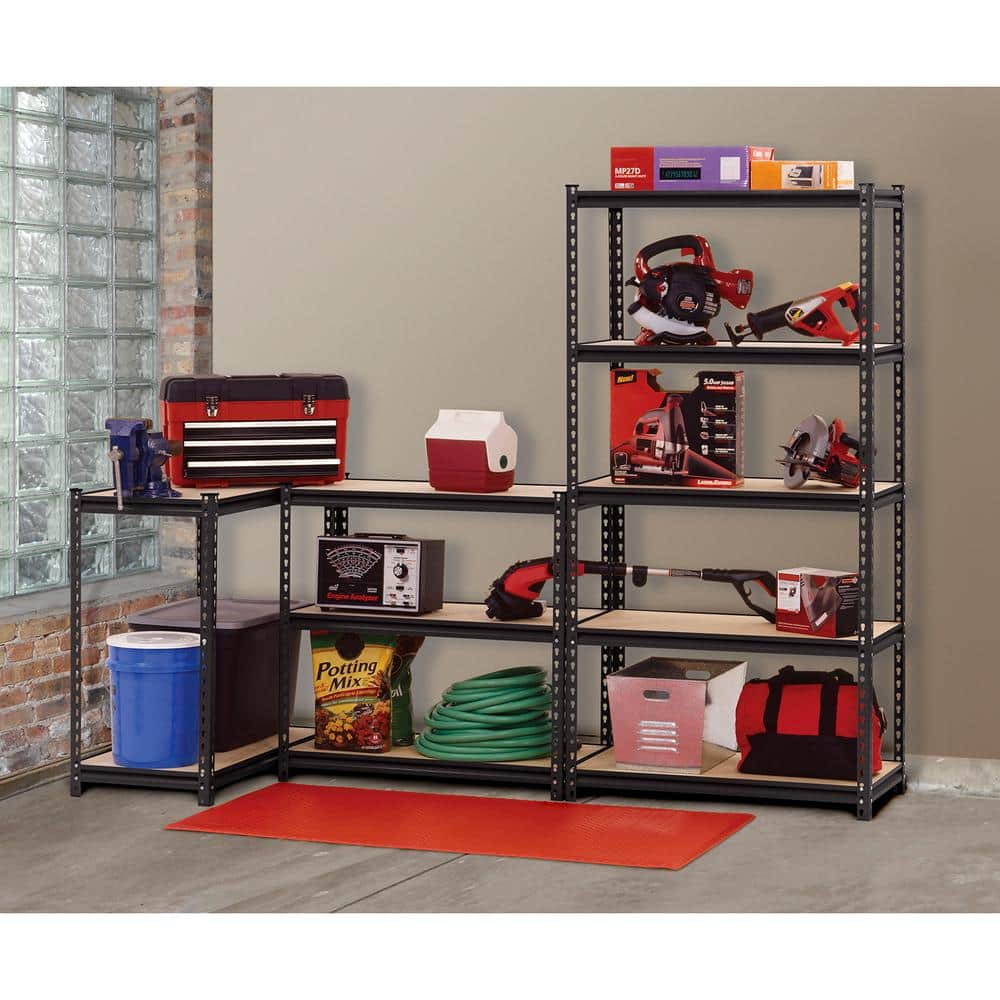 Heavy-Duty Workshop 5-Tier Steel & Wood Shelving Unit, 36"W x 18"D x 72"H, Black