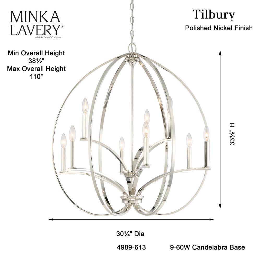 Elegant Enchanted 9-Light Polished Nickel Candelabra Chandelier
