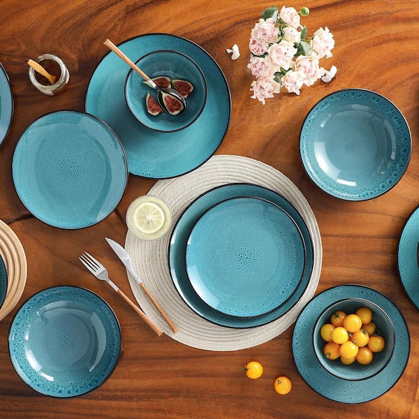 vancasso 16-Piece Green Stoneware Dinnerware Set (Service Set for