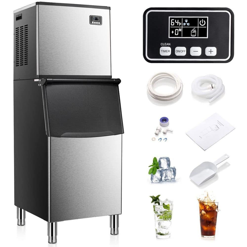 22.83 in. 400 lb./24H Full Size Cubes Freestanding Ice Maker in Stainless Steel, with 200 lb. Capacity and Auto-Cleaning