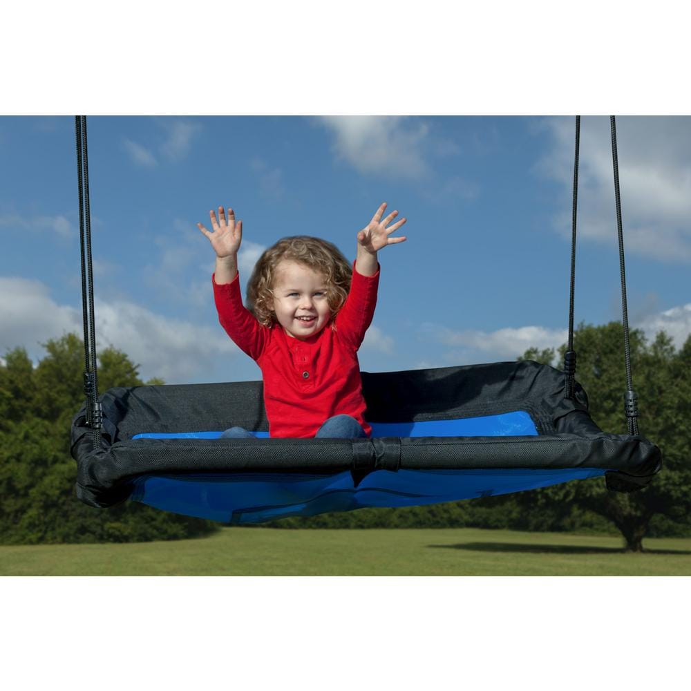 Blue and Black Heavy-Duty Rectangular Platform Swing with Steel Frame