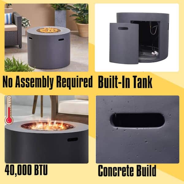 31 in. 40,000-BTU Round MGO Concrete Outdoor Patio Fire Pit Table in Light Gray