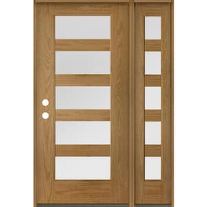 ASCEND Modern 50 in. x 80 in. Right-Hand/Inswing 5-Lite Satin Glass Bourbon Stain Fiberglass Prehung Front Door with RSL