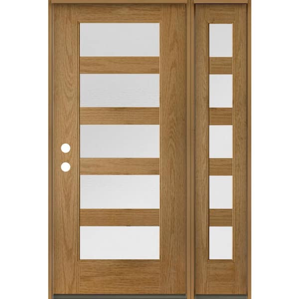 Krosswood Doors ASCEND Modern 50 in. x 80 in. Right-Hand/Inswing 5-Lite Satin Glass Bourbon Stain Fiberglass Prehung Front Door with RSL