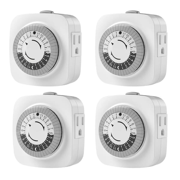 15 Amp 125V 1440 min. Indoor Mechanical Countodwn Timer Plug with 2 Ground 3 Plug Socket Timer for Appliances 4-Pack