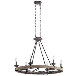 Taulbee 18 in. 6-Light Weathered Zinc Farmhouse Wagon Wheel Oval Chandelier for Dining Room