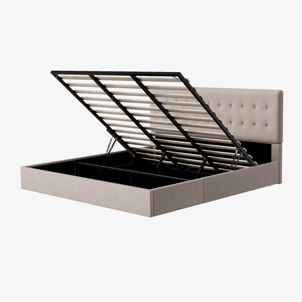 Black Frame Queen Size Upholstered Platform Bed with Lift-up Storage Supported by Metal and Wooden Slats - thumbnail 2