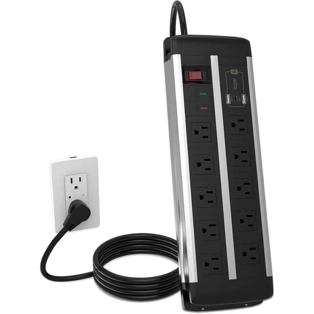10-Outlet Power Strip Surge Protector Wide Spaced with 3 USB Port, 6.6 ft. 