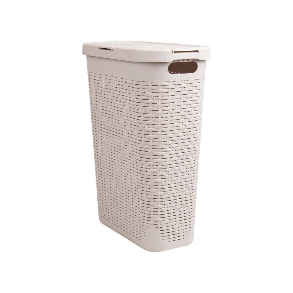 Ivory Rectangular Wicker Collapsible Laundry Hamper with Lid