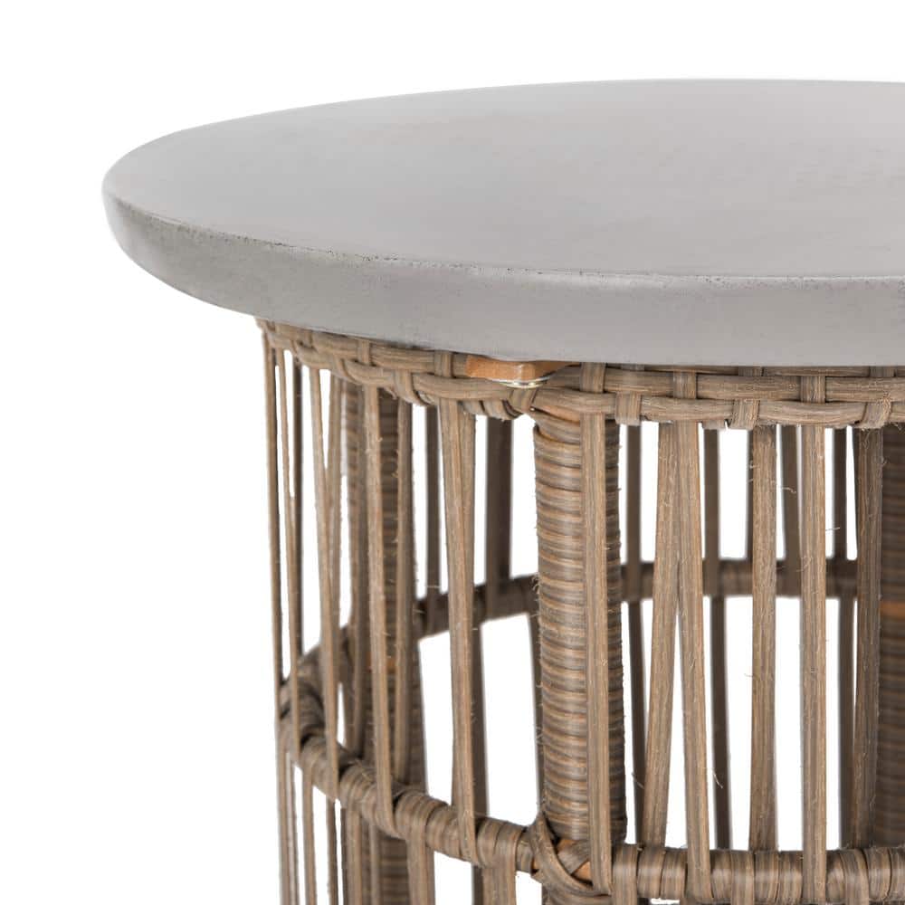 Fane 16'' Dark Grey Concrete & Rattan Round Side Table