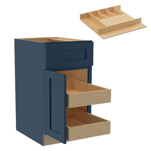Home Decorators Collection Newport 18 in. W x 24 in. D x 34.5 in. H Assembled Plywood Base Kitchen Cabinet in Mythic Blue with 2ROT Cutlery LH