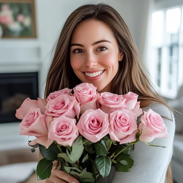 Globalrose 12 Stems Fresh Cut Pink Roses (1-Dozen) 1850500096435