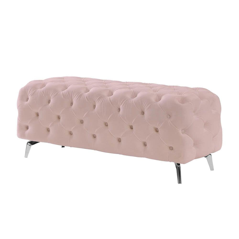 Pink Modern Button Tufted Velvet Accent Bench With Metal Legs 20 In H   Pink Dining Benches D W58839781 64 1000 