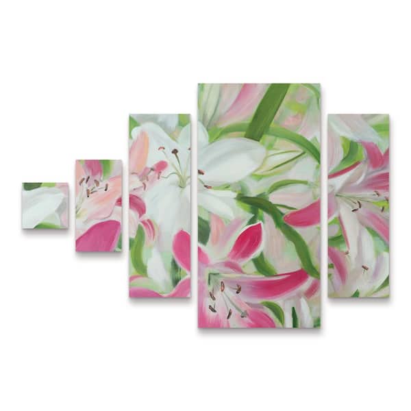 Trademark Fine Art Sandra Lafrate Pink and White Lilies II 5-Piece Panel Set Unframed Photography Wall Art 32 in. x 44 in.