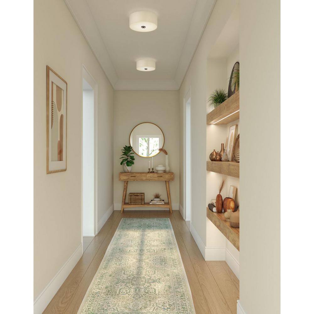 Antique Bronze 13" LED Flush Mount with Linen Shade and Etched Glass