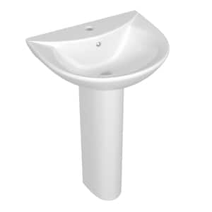 21 in. W x 18 in. D U Shape Vitreous China Vessel Pedestal Combo Bathroom Sink in White with Overflow Drain