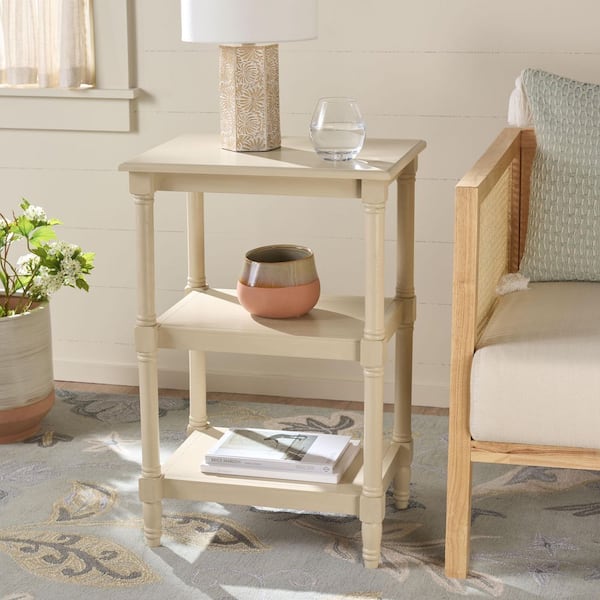 Cassie 19.75 in. Sand Wood End Table with 3 Shelf