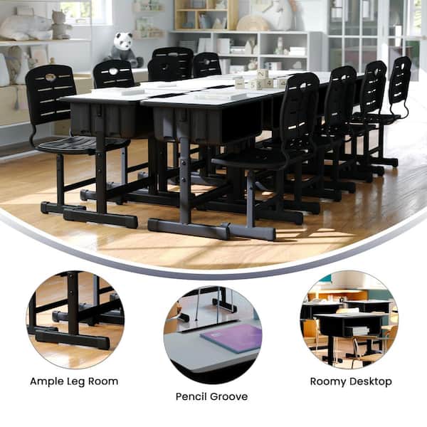 Billie 23.6" Grey/Black Metal Student Desk with Open Front and Adjustable Height Pedestal Frame