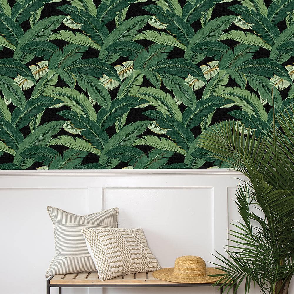 Swaying Palms Coal Tropical Leaf Peel & Stick Wallpaper