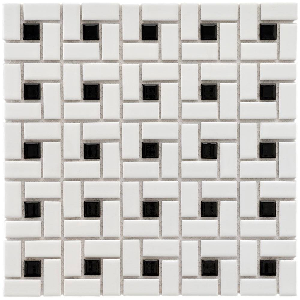 Merola Tile Spiral Black and White 1888 188/188 in. x 1888 188/188 in. x 18 mm Porcelain  Mosaic Tile 188188.18 sq. ft. / case FKOMSP1880