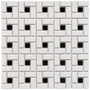 Spiral Black and White 12-1/2 in. x 12-1/2 in. x 6 mm Porcelain Mosaic Tile (11.07 sq. ft. / case)