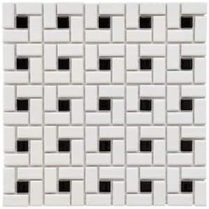 Spiral Black and White 6 in. x 6 in. Porcelain Mosaic Take Home Tile Sample