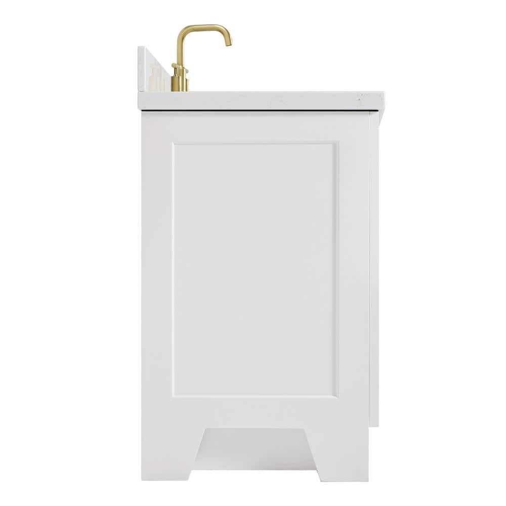 Taylor White Quartz Single Basin Freestanding Vanity with Gold Hardware