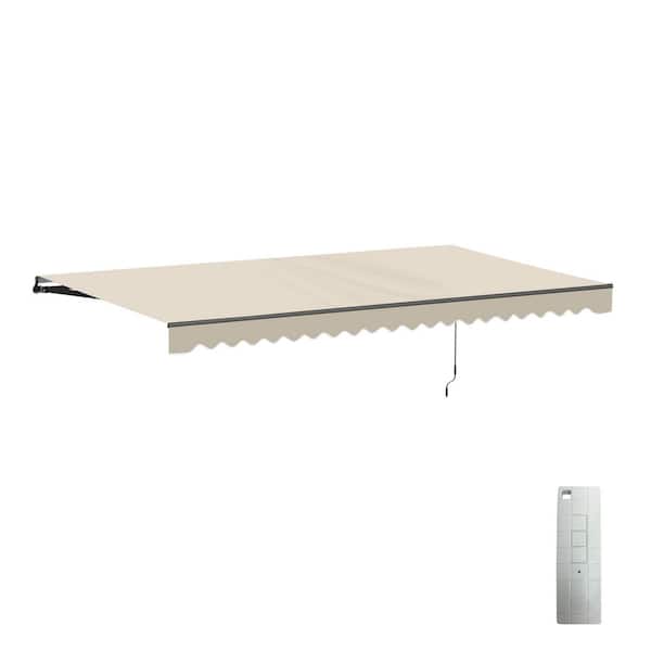 20 ft. Caribbean UV Polyester Motorized Retractable Patio Awning 10 ft. Projection in Ivory Black Frame