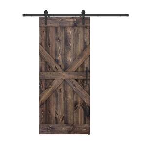 Mid X 28 in. x 84 in. Dark Brown Finished Pine Wood Sliding Barn Door with Hardware Kit (DIY)