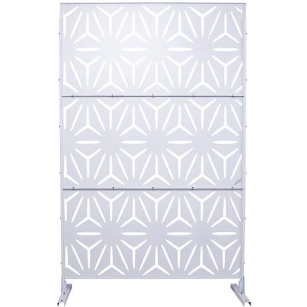 Tidoin 6.3 ft. x 4 ft. White Steel Freestanding Flat Flat Top Decorative Privacy Screen Metal Fence Panel