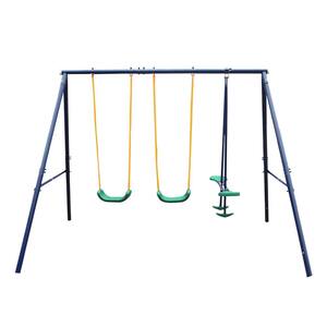 3-in-1 Heavy-Duty Metal Outdoor Playground Equipment Kids Swing Sets with 2 Swings, 1 Glider Kids Playset