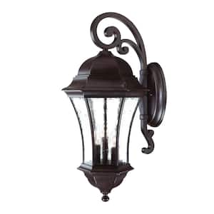 Waverly Collection 3-Light Black Coral Outdoor Wall Lantern Sconce