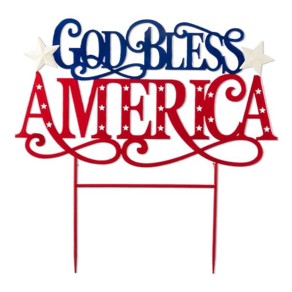 23.25 in. H Metal Patriotic GOD BLESS AMERICA Yard Stake (KD)