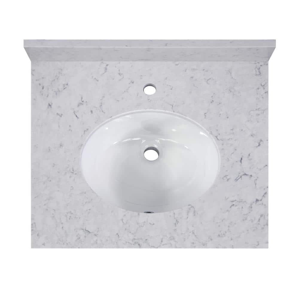 25'' White Quartz Bathroom Vanity Top with Sink