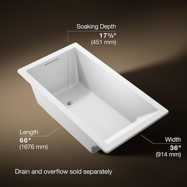 Underscore 66 in. x 36 in. Rectangular Soaking Bathtub with Reversible Drain in White