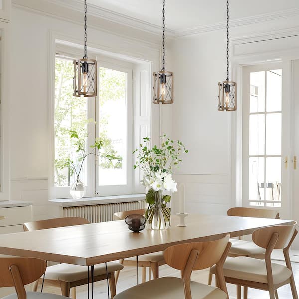 Gina 1-Light Modern Farmhouse Pendant Industrial Gray Drum Cage Island Bar Mini Pendant with Faux Wood Accents