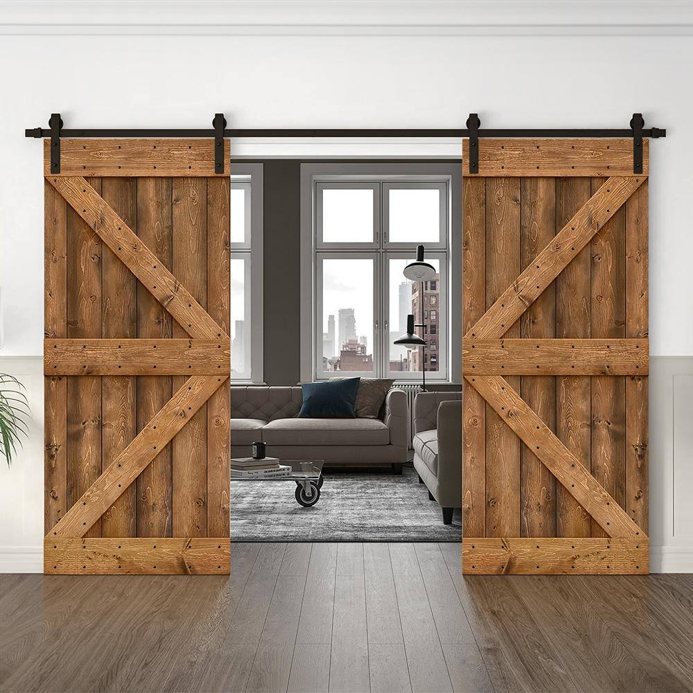 Walnut Stained Solid Wood Double Barn Door with Oil-Rubbed Bronze Hardware