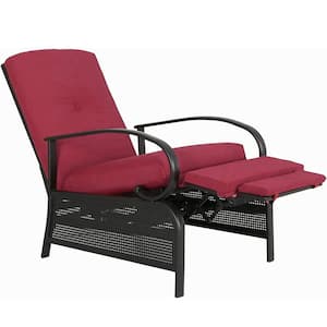 Outdoor Metal Recliner Adjustable Patio Reclining Lounge Chair with Olefin Red Cushion
