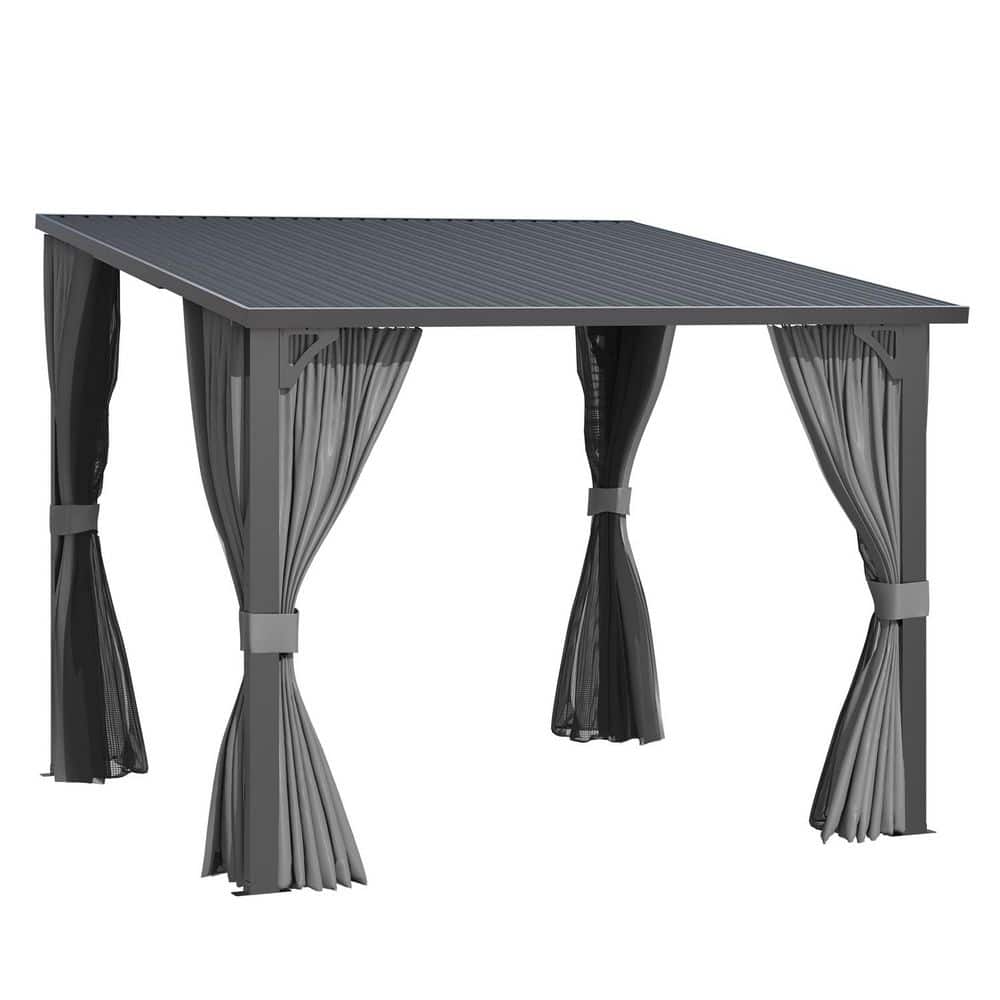 10 ft. x 10 ft. Metal Outdoor Lean to Wall-Mounted Hardtop Gazebo Pergola with Curtains and Netting price history on PriceWatchPro