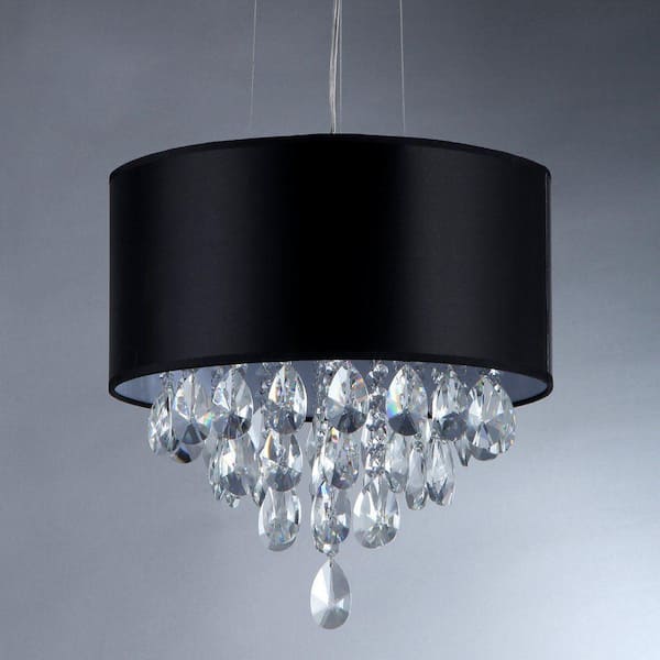 Warehouse of Tiffany Sophie 3-Light Silver Crystal Chandelier with Black Shade