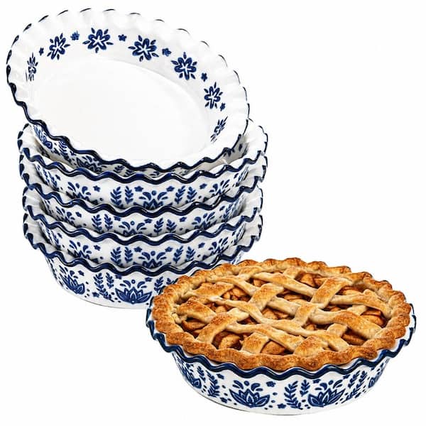 Set of 6 Mini Round Ceramic Pie Pans 6.1 Inch Diameter Deep Nonstick Bakeware Dishes for Quiches and Tarts