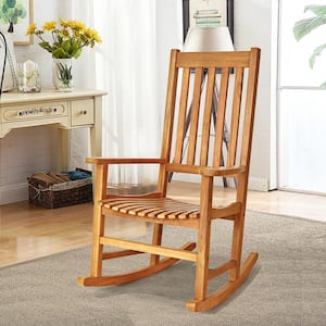 Natural Wood High Back Outdoor Rocking Chair