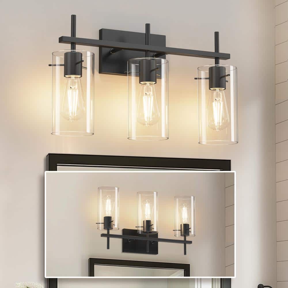 20 in. 3-Light Black Bathroom Vanity Light with Clear Glass Shades, Modern Metal Wall Fixture for Mirror price history on PriceWatchPro