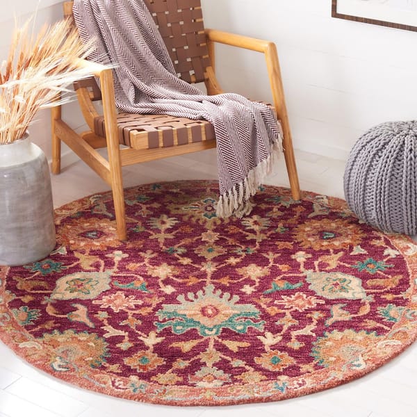 Aspen 5 ft. x 5 ft. Red/Pink Garden Border Round Area Rug