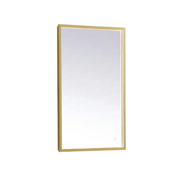 Unbranded Timeless Home 18 in. W x 30 in. H Modern Rectangular Aluminum Framed LED Bathroom Vanity Mirror in Brass