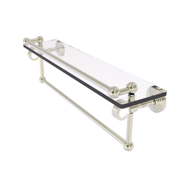 Pacific Grove 22 in. W 6.8 in. H x 5.5 in. D Glass Rectangular Shelf in Polished Nickel with Gallery Rail and Towel Bar