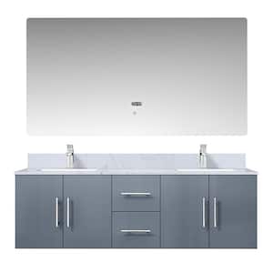 Geneva 60 in. W x 22 in. D Dark Grey Double Bath Vanity, Carrara Marble Top, Faucet Set and 60 in. LED Mirror