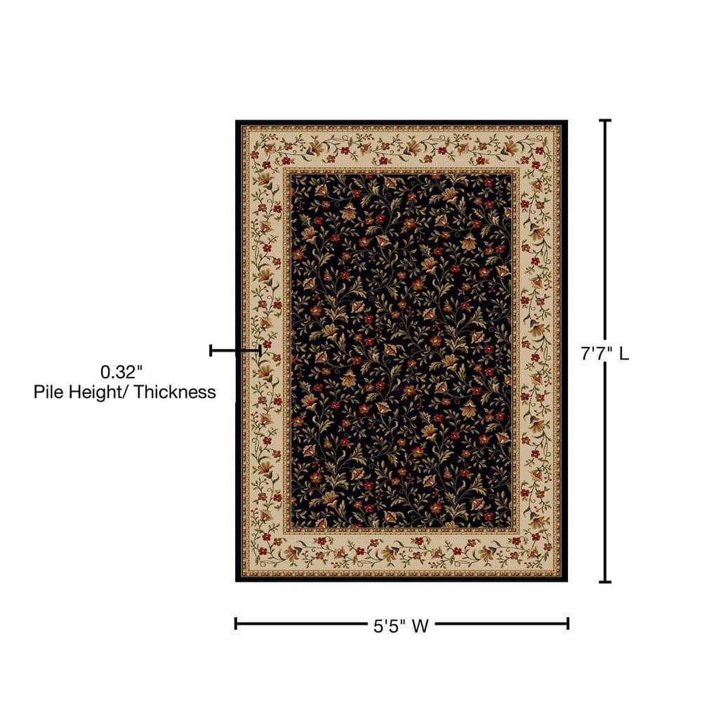 Elegant Tufted Floral Black Synthetic Area Rug 5' x 7'